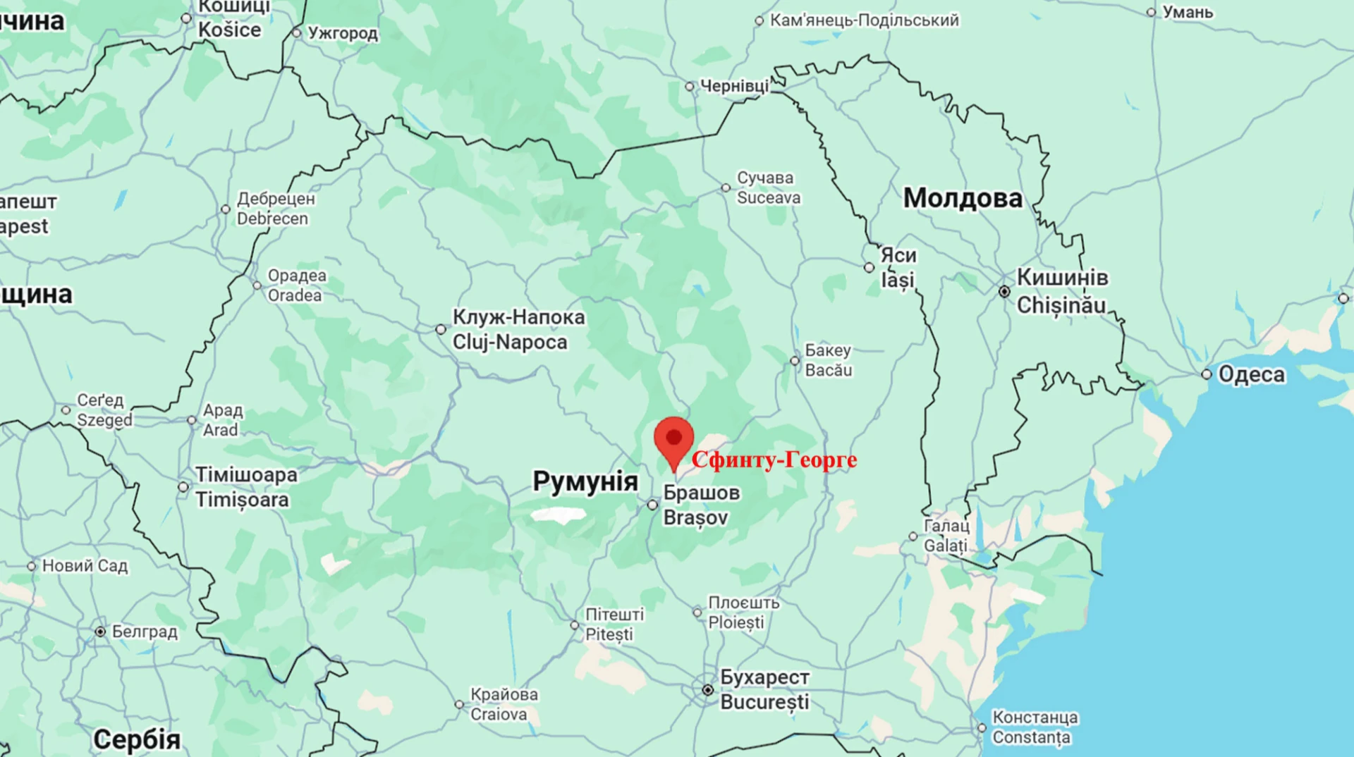 Позначення на мапі: Сфанту-Георге в дельті Дунаю